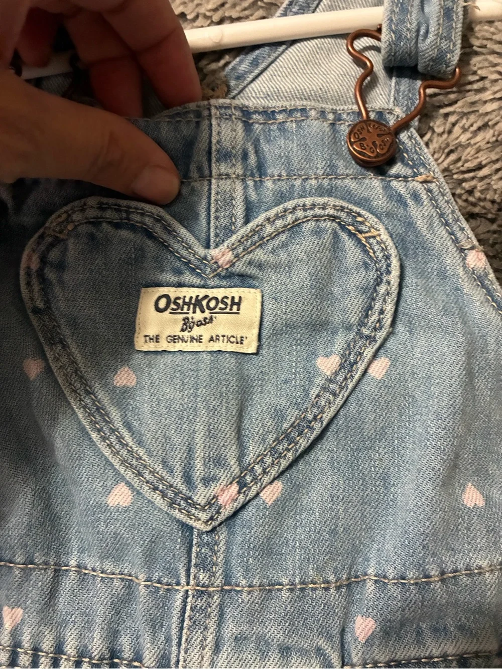 OshKosh B'gosh Light Blue Denim Heart-Print Overalls